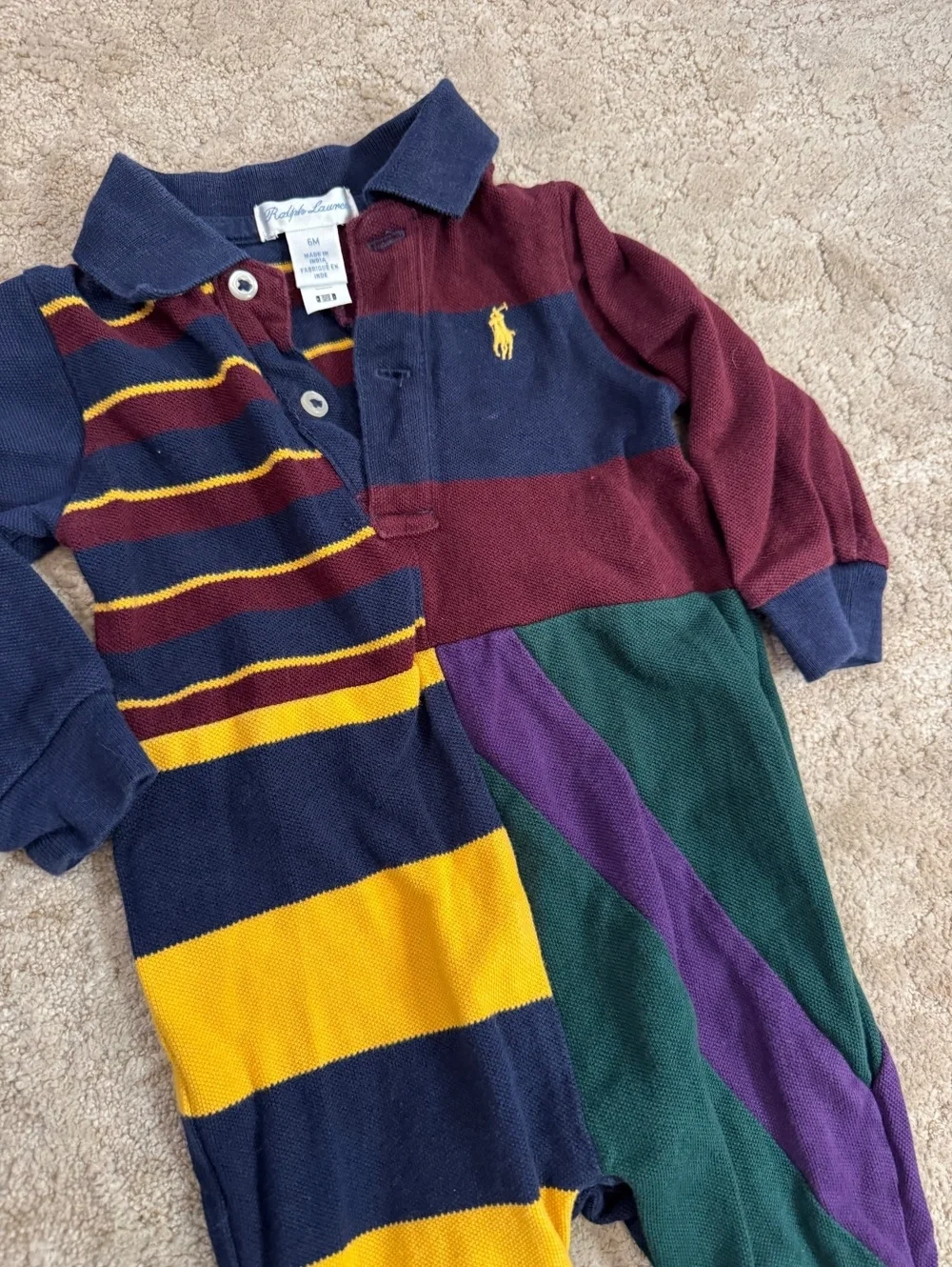 Ralph Lauren Baby Boys Colorblock Polo Romper 6M